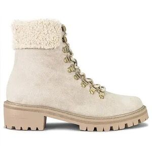 RAYE Shearling Lined Suede Hiking Boots Cream Gold Hardware Size 7